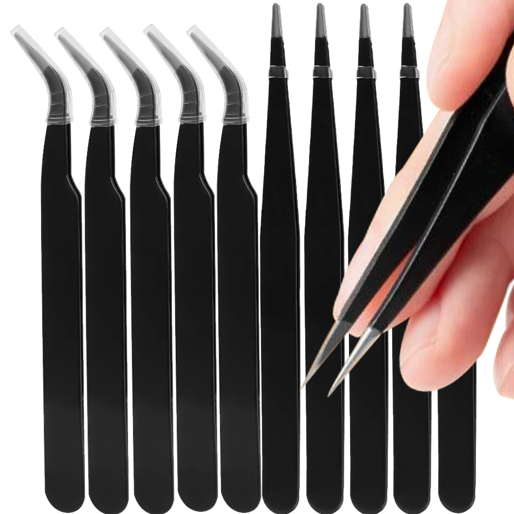 Nail Extension Form - 10PCS Curved Tip Eyelash Extension Tweezers