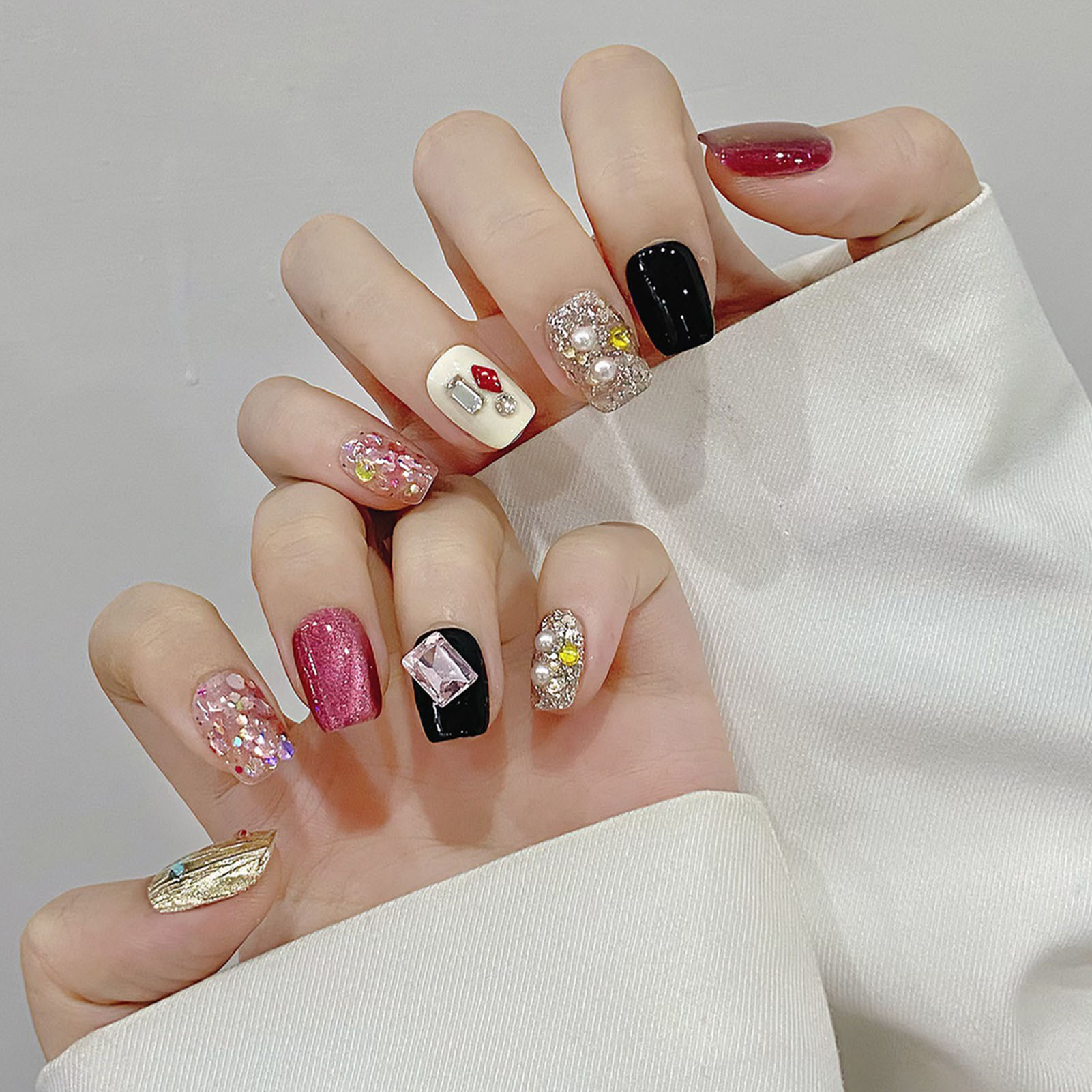 Handmade Press on Nails Glitte - Nail Art Eye Cat review and price
