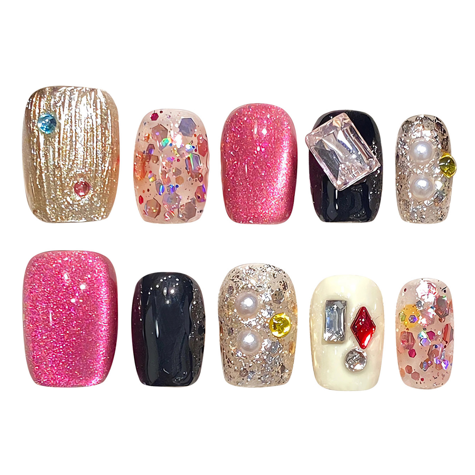 Handmade Press on Nails Glitte - Nail Art Eye Cat review and price